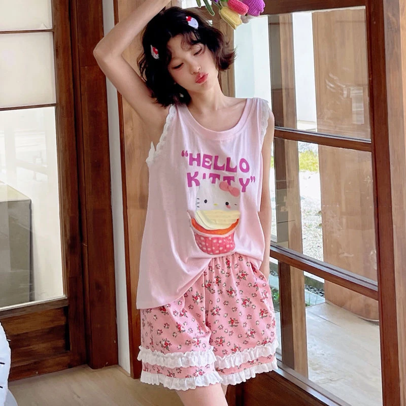 莫代尔睡衣居家外出背心短裤薄款休闲打底韩版少女可爱套装