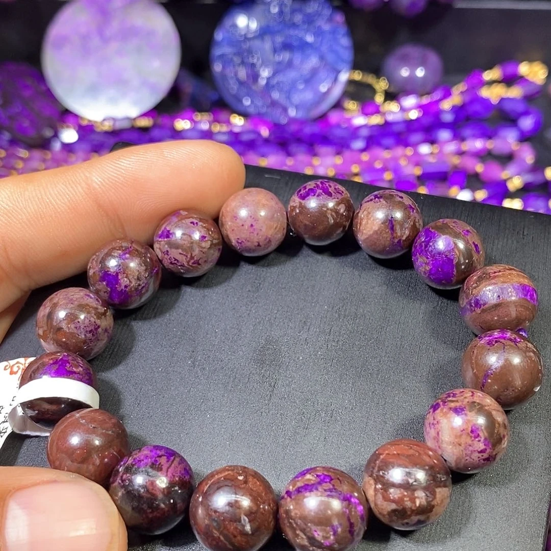 苏纪石（舒俱来）未镶嵌南非老矿舒俱来咖皮桃红紫圆珠单圈12mm