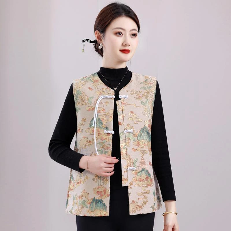 妈妈春装马甲中老年女装马夹新中式国风背心坎肩春秋时尚2025新款
