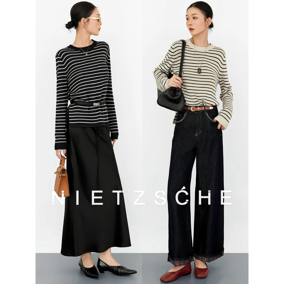 尼采 官方直营｜条纹和纸｜进口和纸x人造丝 氛围感极简条纹衫25266