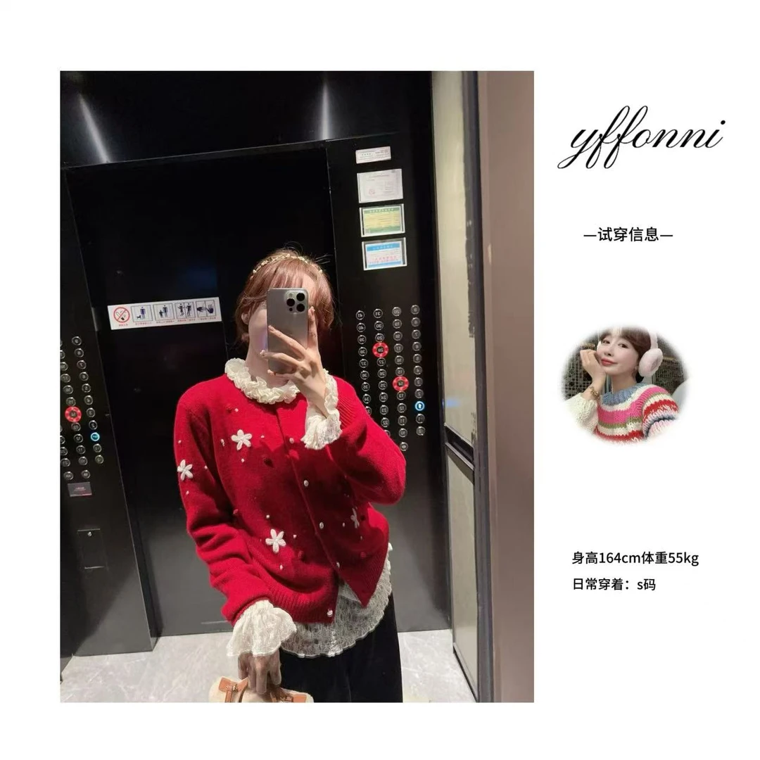 [YFONI]精致少女新年开衫毛衣
