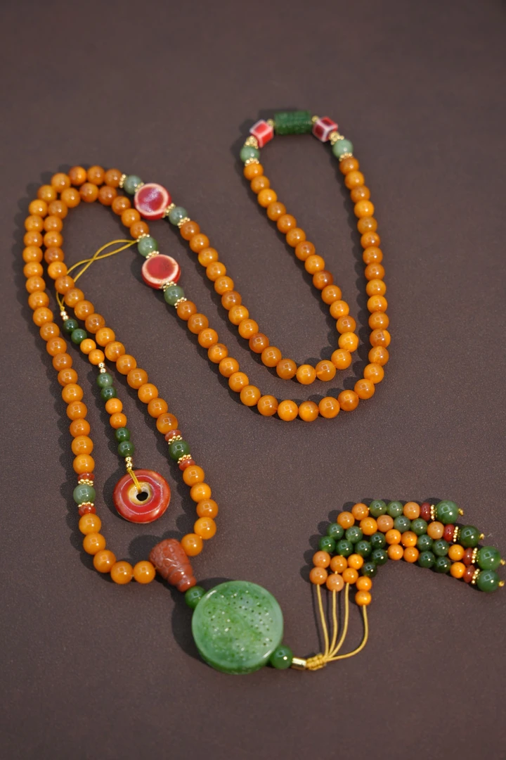 7+老蜡圆珠+和田玉圆牌项链多样性发一件JWR23119950