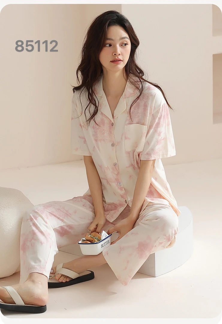 【天丝莱赛尔】 女款开衫短袖长裤套装 【三色扎染】-85029-XP