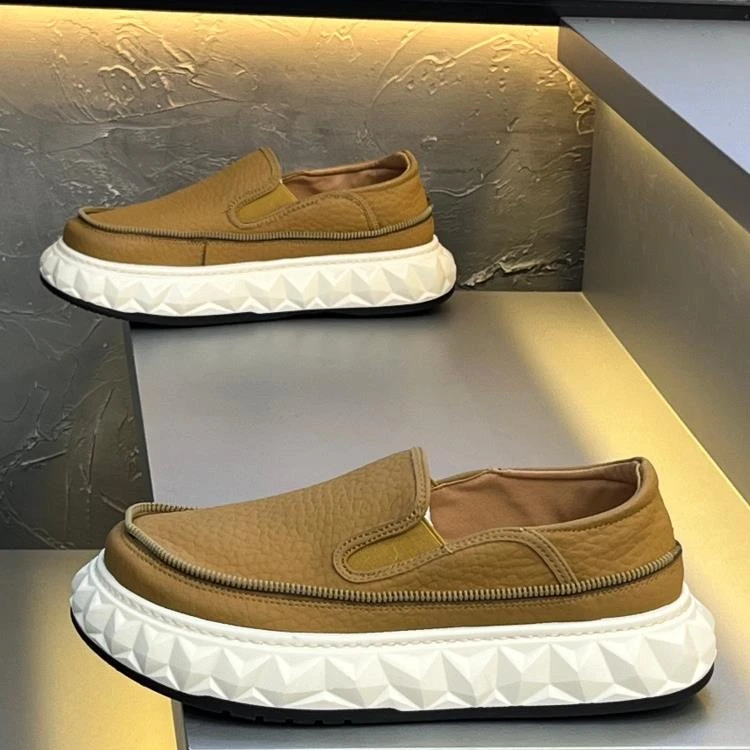 【轻奢男鞋】 欧洲站男鞋2025年春秋新款钱包鞋宽头拉链一脚蹬懒人