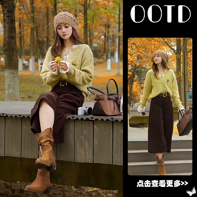 超火秋季穿搭一整套女2025新款宽松蕾丝拼接针织衫阔腿裤两件套