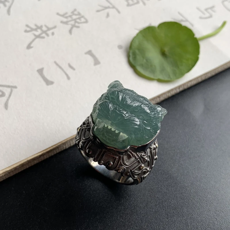 缅甸翡翠戒指《豹首》男戒指