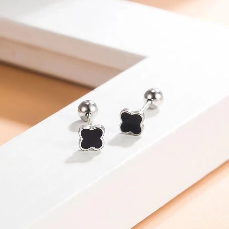 足银耳饰 足银滴胶工艺四叶草耳钉