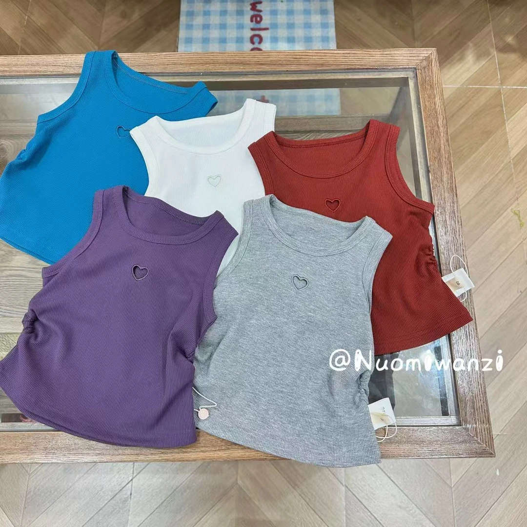 丸子十【桃心布蕾】镂空刺绣抽皱背心（夏款）WZJ-23077