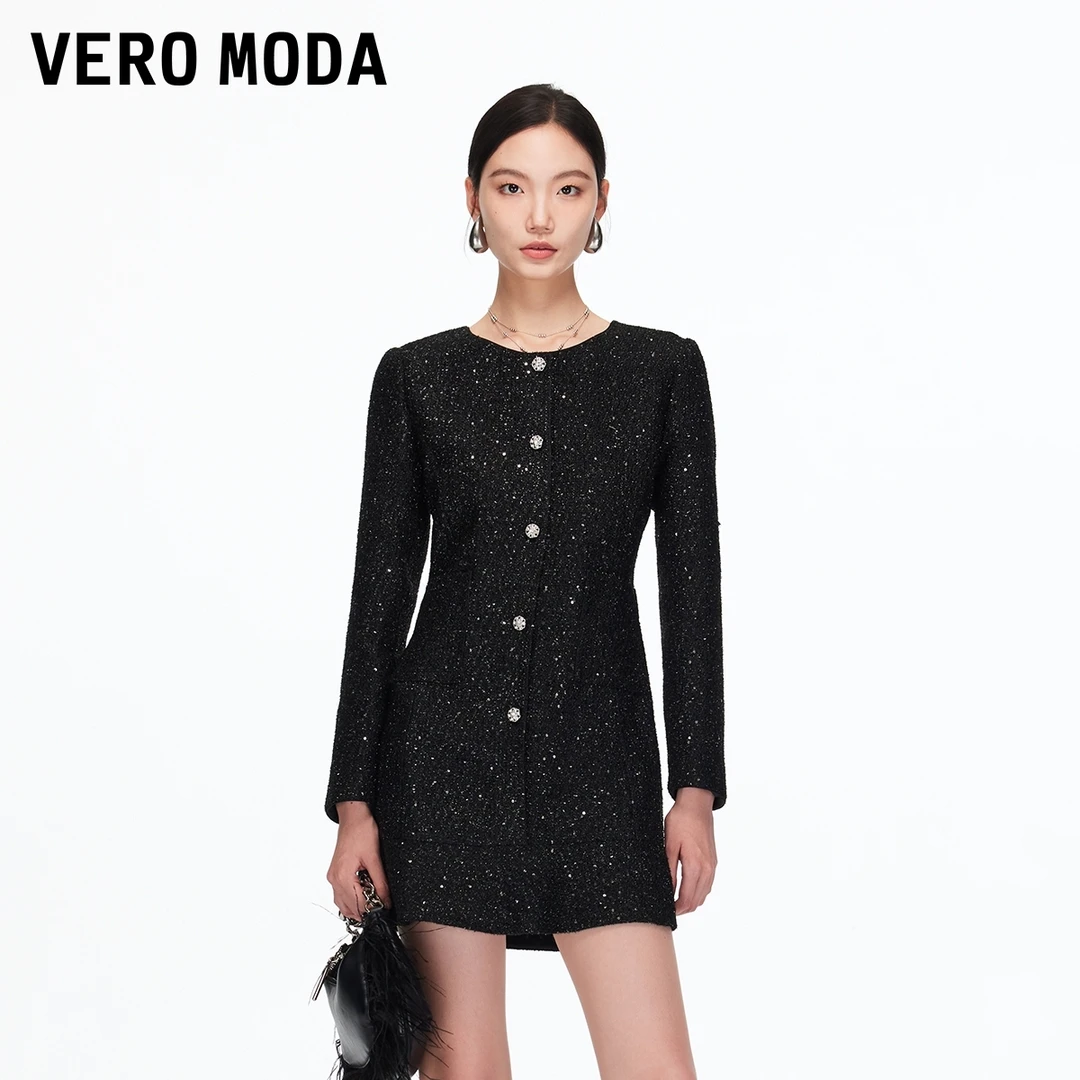 Vero Moda连衣裙【财阀千金】含绵羊毛亮片短裙流光风百搭老钱风