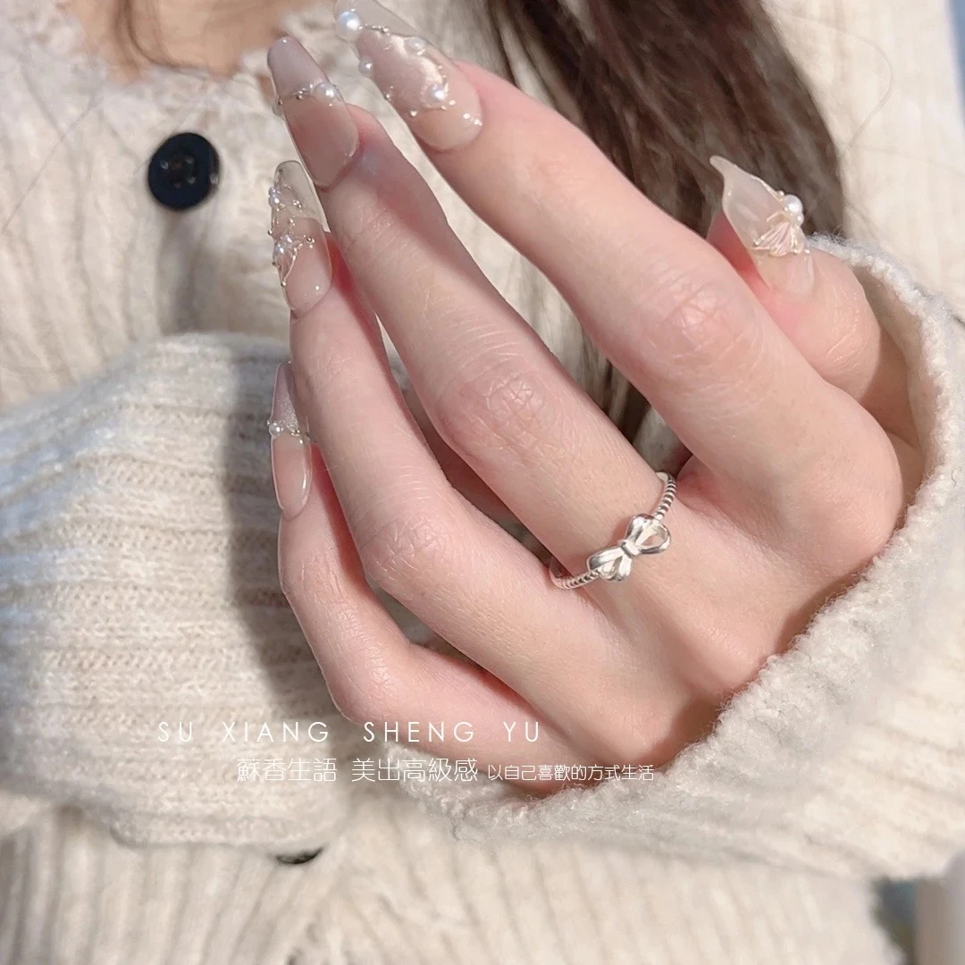 925银戒指 J769 原创气质小众精致甜美少女活口可调节蝴蝶结戒指
