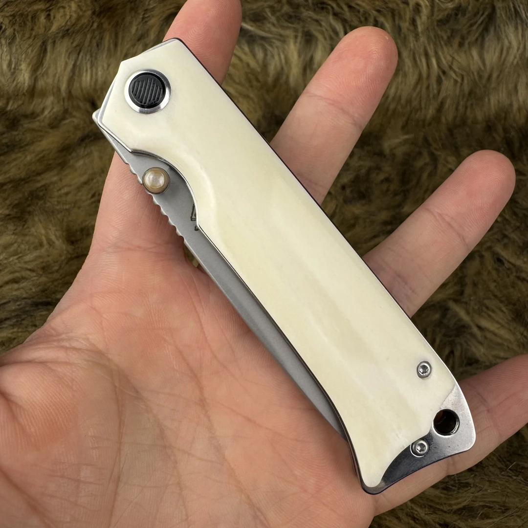 【害虫】奶白皮冰料柄溶附技术超级粉末钢多功能手工收藏吃肉水果刀