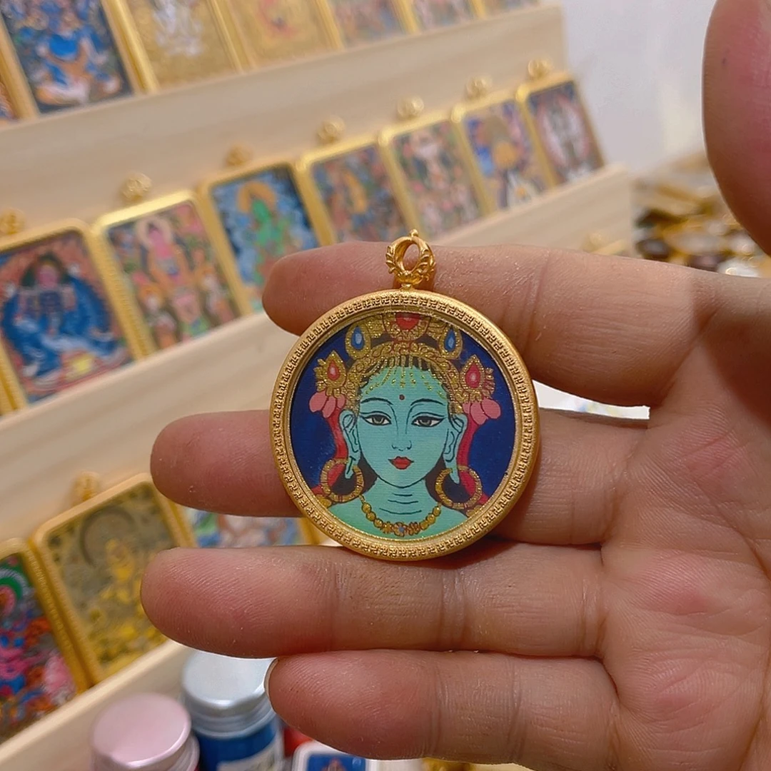 纯手绘绿度母唐卡