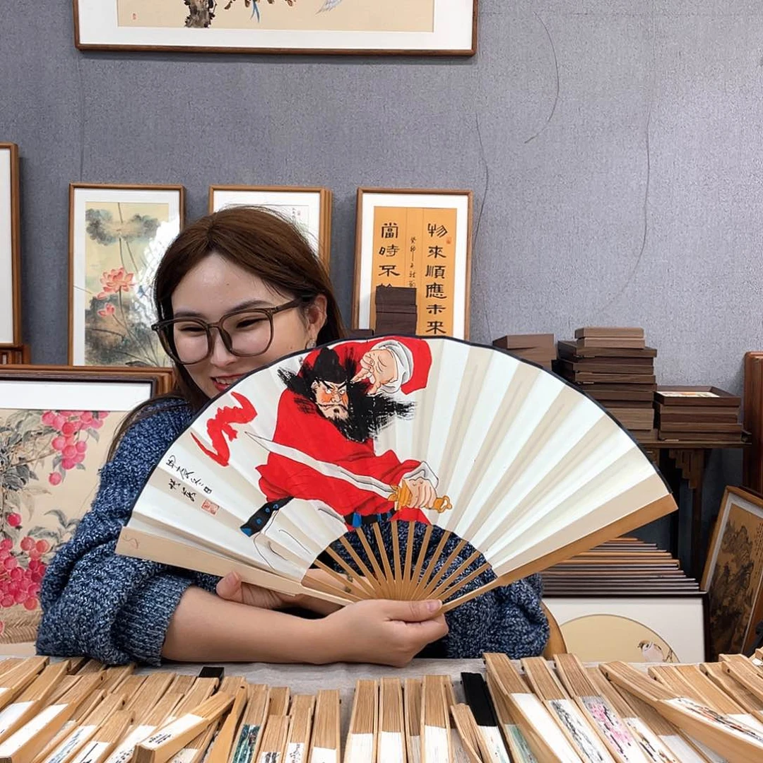 国画10寸玉竹-纯手绘-文玩扇骨（默认粘好）