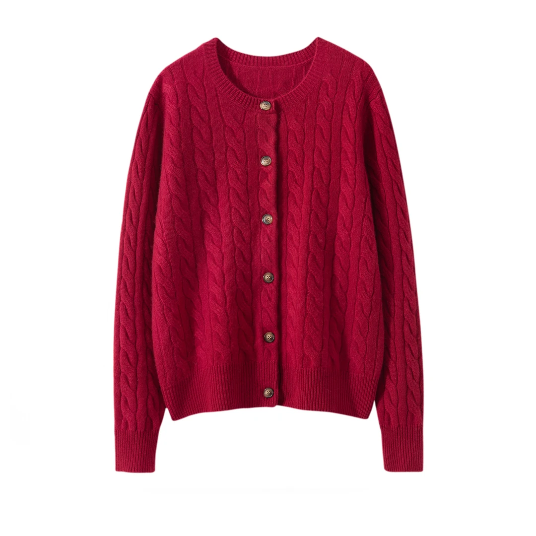 【100%纯山羊绒】【镇店之宝】7针双股加厚拉夫绞花圆领羊绒外套开衫