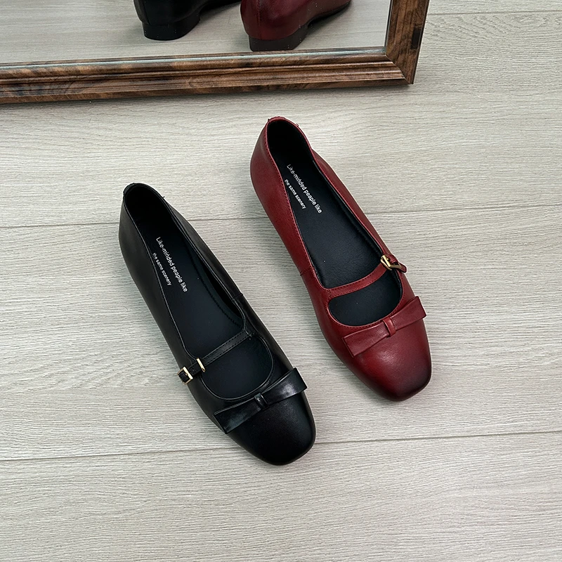 2cm/1973牛皮方头浅口单鞋女春夏百搭一字带平底平跟玛丽珍鞋