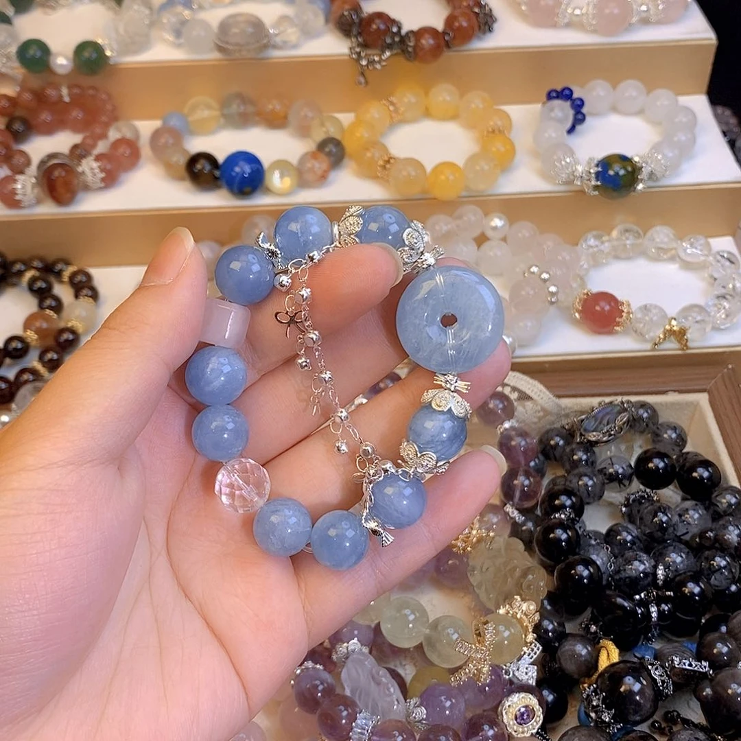 水晶手链钛钢海蓝宝