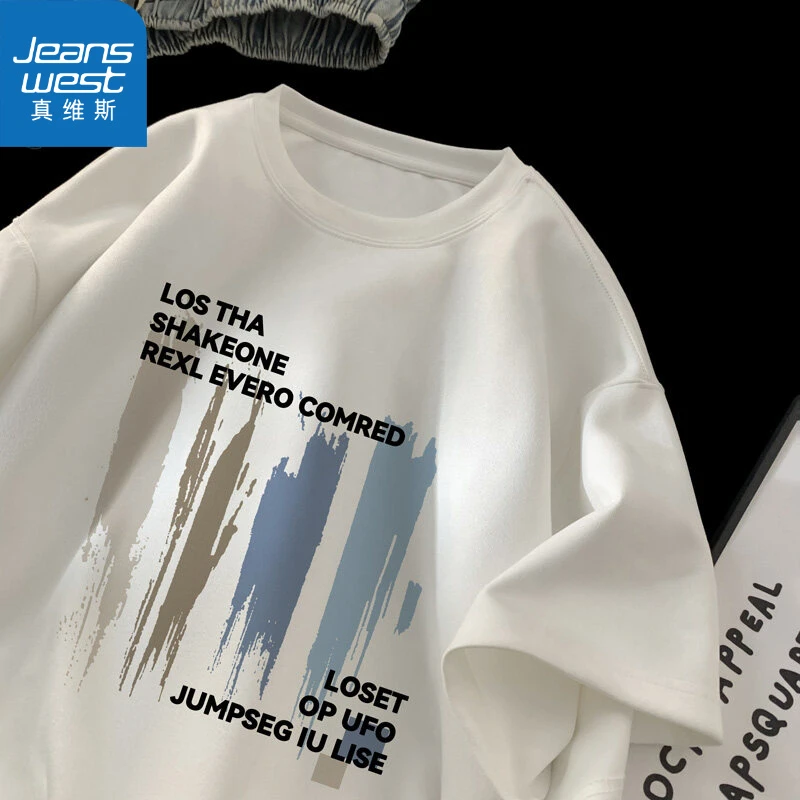 真维斯港风重磅水洗印花短袖T恤男夏季2025美式高街男生半袖tee潮