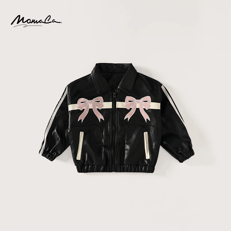 MOMOCO秋季新款女童时尚可爱蝴蝶结皮衣外套75730105007