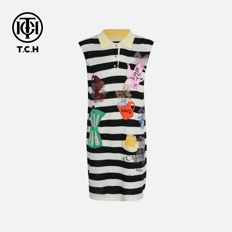 TCH私服烫钻工艺新时尚淑女百搭潮流连衣裙女T75B30E5110轻奢tch