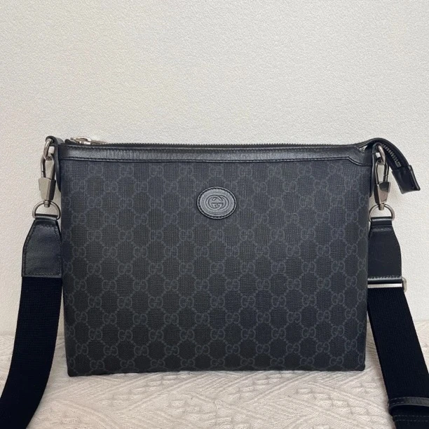 99新 GUCCI/古驰 4298/男士时尚黑老花单肩包