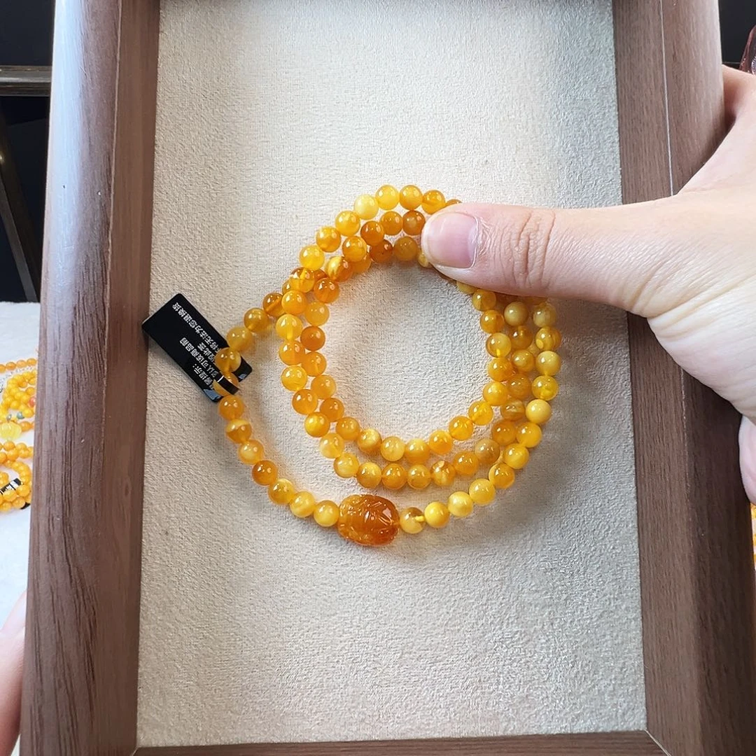 蜜蜡未镶嵌手链6.3mm蜜蜡手串
