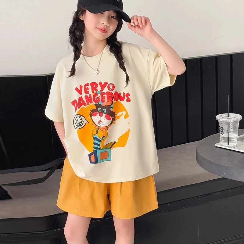 女童夏套装2025新款女大童夏季短袖短裤两件套初中生女孩夏装上衣