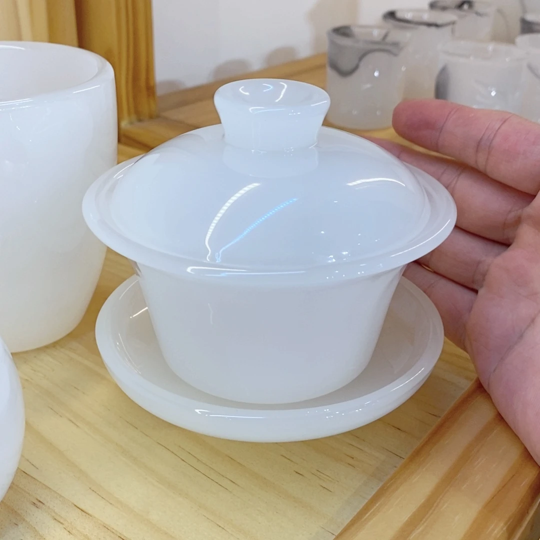 手工艺品琉璃白玉琉璃盖碗