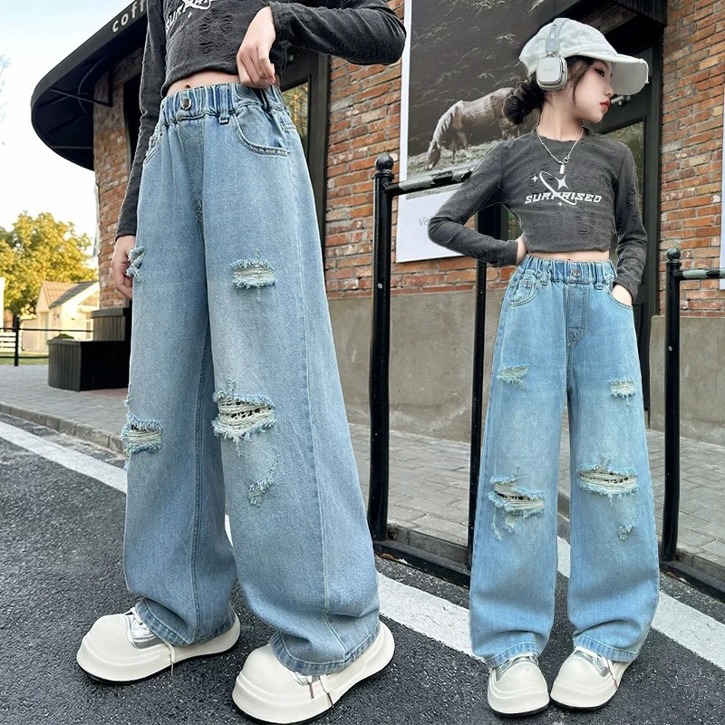 中大童女童春夏破洞牛仔裤