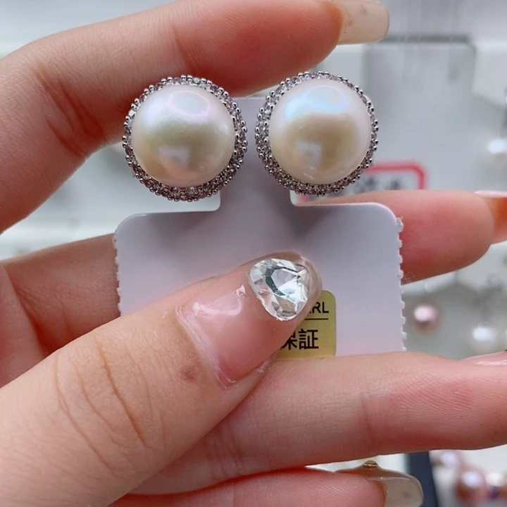 淡水珍珠耳饰银S925镶嵌13➕