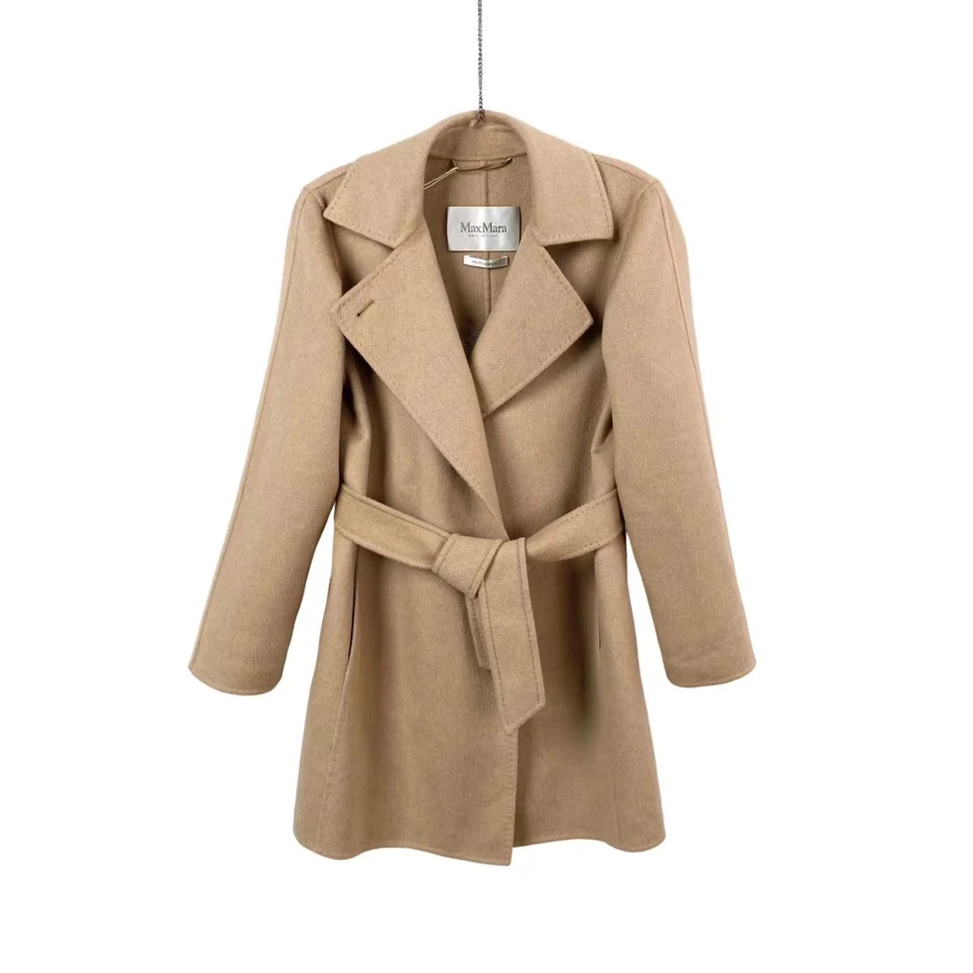 99新 MaxMara bb一一一六 羊绒 卡其色腰带大衣 32码