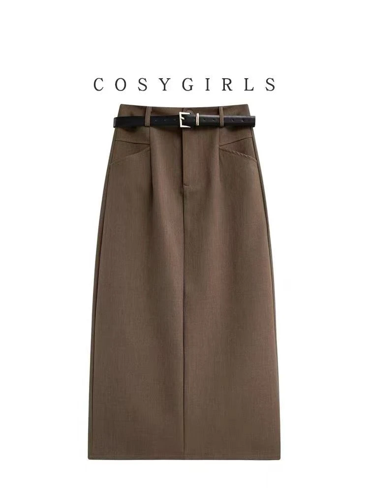 【F3553】包臀半身裙2025夏季新款显瘦气质长裙开叉直a字裙