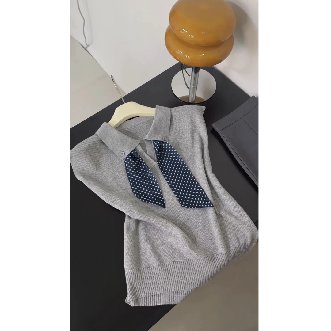 韩系Polo领针织冰丝坎肩马甲背心女2025夏季新款显瘦百搭正肩上衣