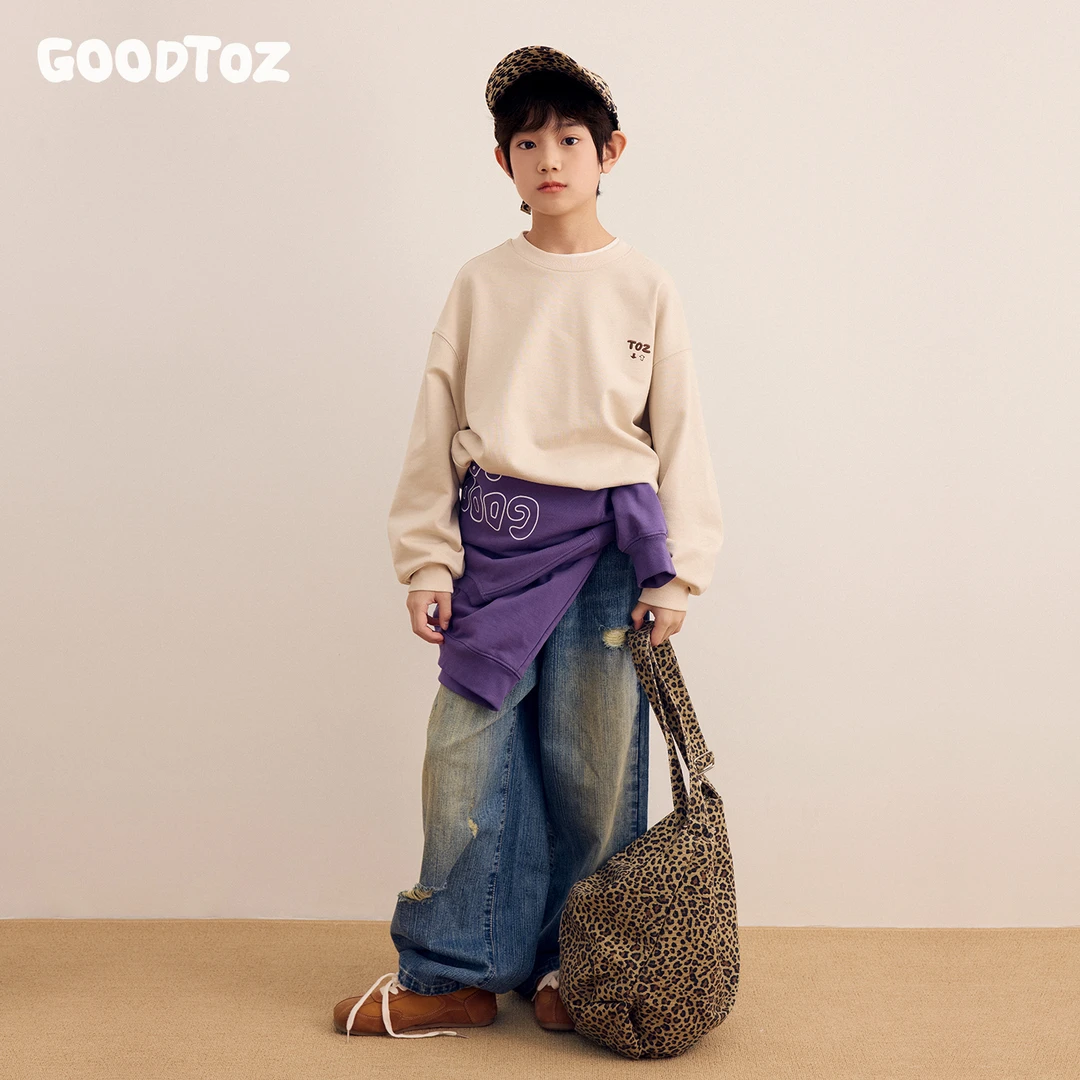 GOODTOZ 7/8中大童后背大图案印花圆领卫衣男女童秋季套头上衣