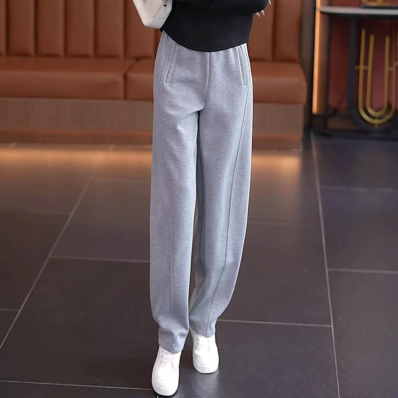 灰色潮流香蕉运动裤女春秋2025镰刀直筒裤子高腰显瘦垂感阔腿卫裤