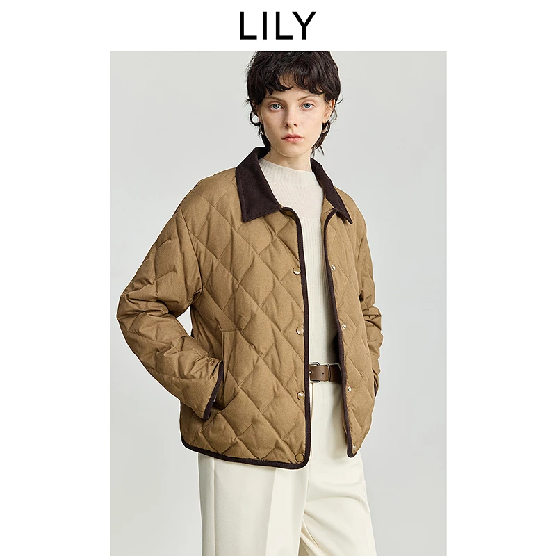 LILY2025冬巴恩风灯芯绒翻领90鸭绒轻薄羽绒服外套女125429DD949