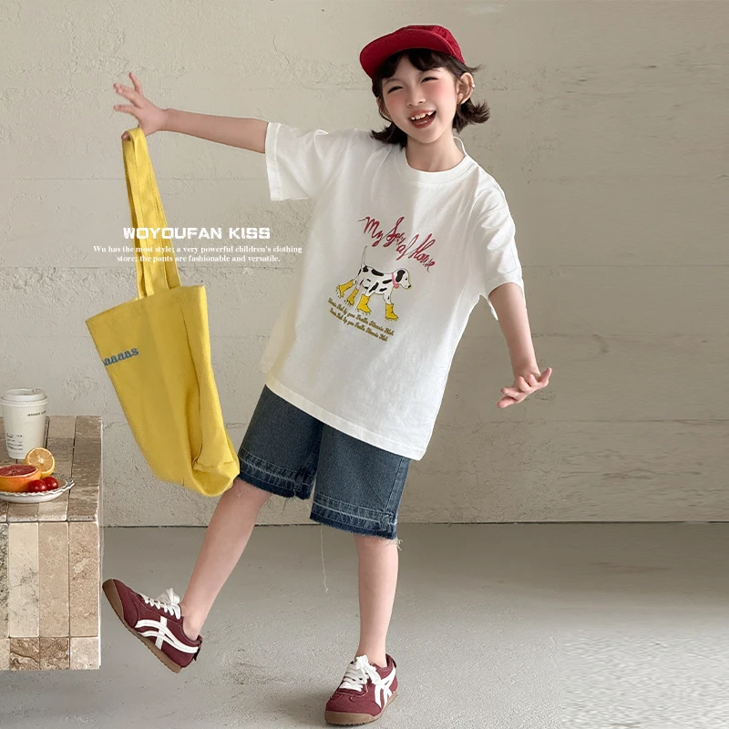 女童休闲套装短裤2025新款洋气儿童短袖卡通夏季两件套6-12岁潮款