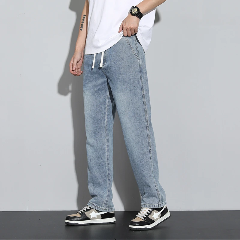 春季新款牛仔裤男生宽松直筒休闲百搭大码裤子男美式复古高街