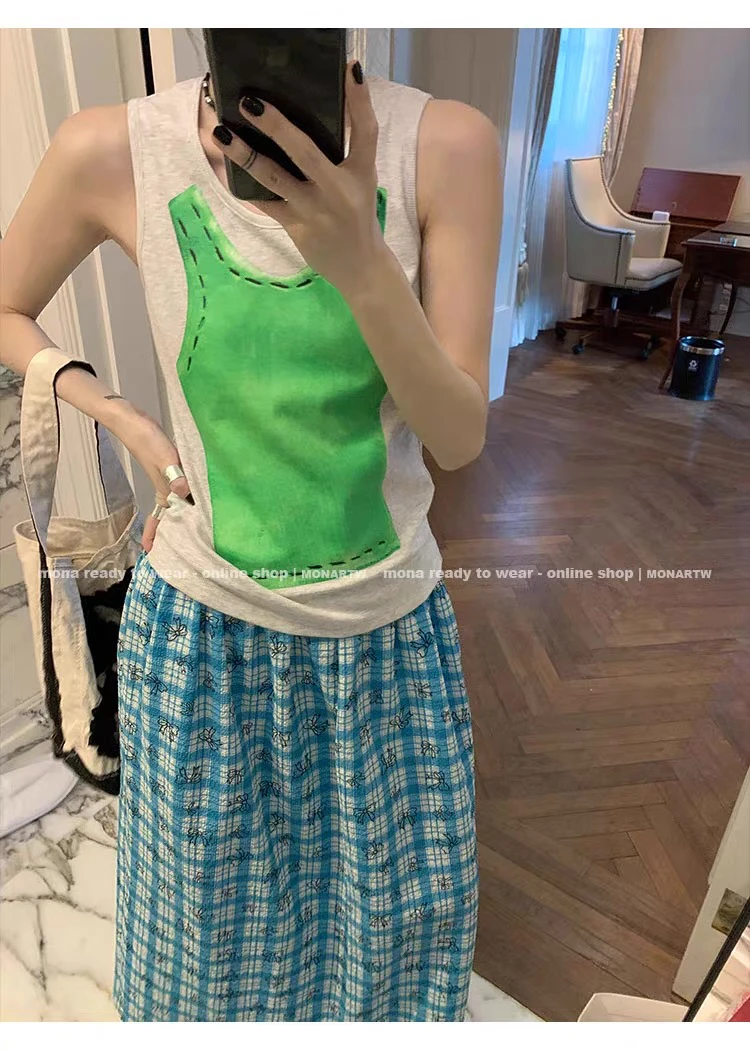 MONA 多层直喷印花 超好看设计感百搭休闲无袖背心上衣女2024夏季