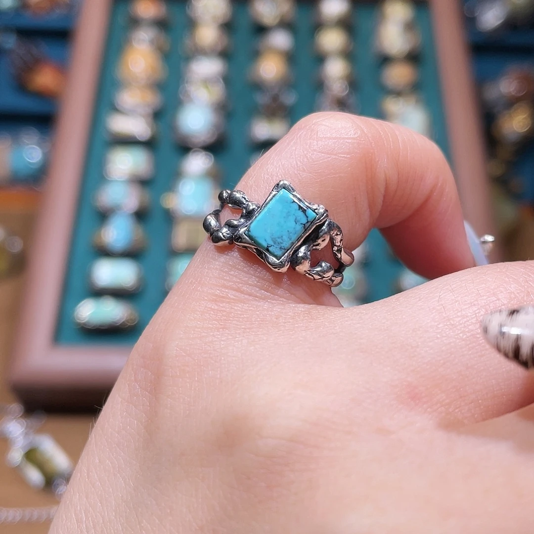 绿松石银S925镶嵌戒指