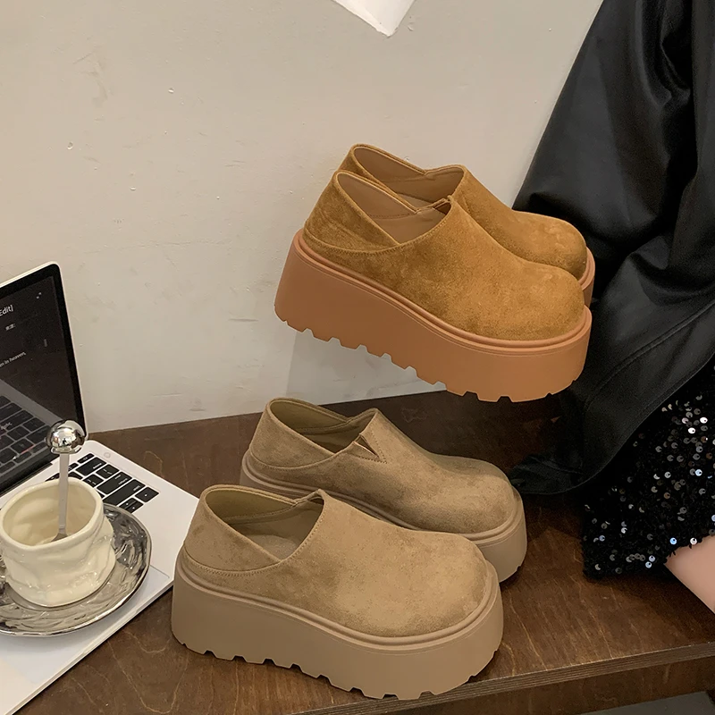 复古厚底一脚蹬勃肯鞋女2025新款春季小个子增高两穿百搭乐福单鞋