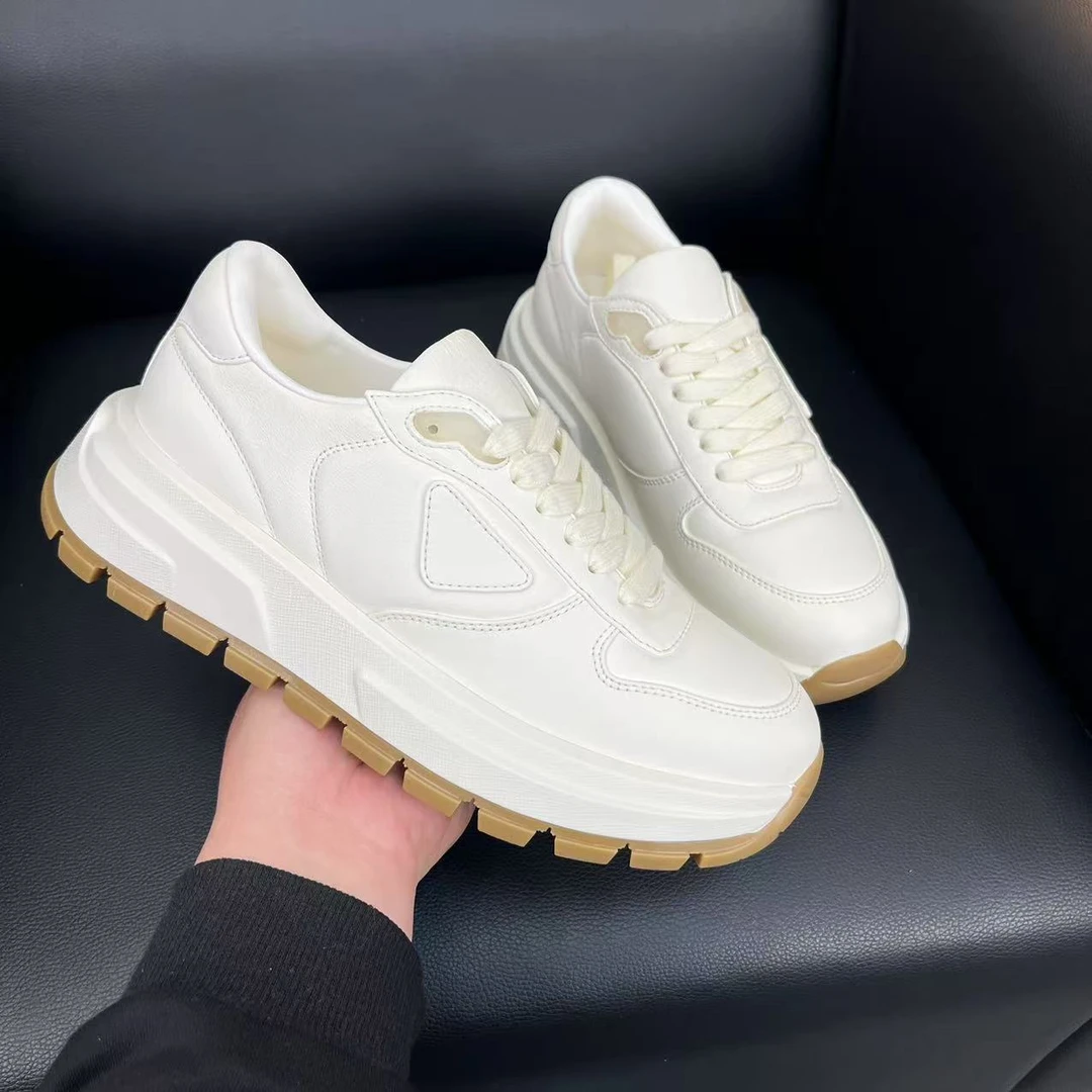 2025新款真皮小白鞋女厚底增高休闲鞋系带圆头老爹鞋女鞋