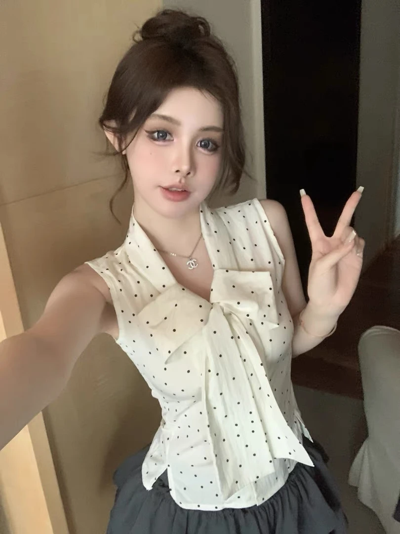 970波点无上衣女夏季纯欲甜辣妹上衣性感法式背心