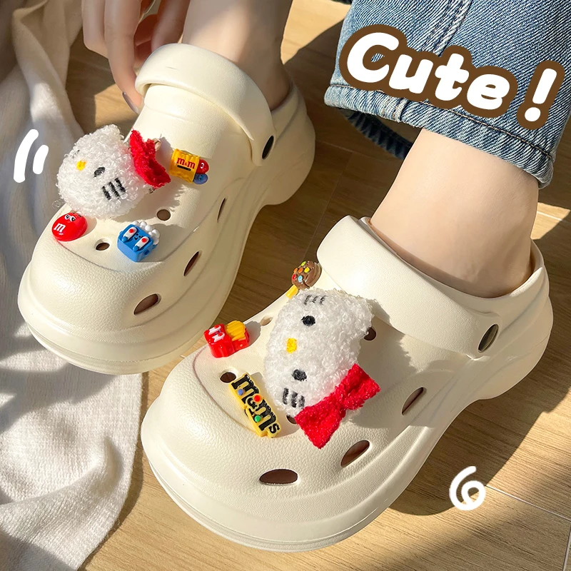 卡通diy洞洞鞋女款夏季外穿厚底防滑包头软底少女心学生网红凉拖