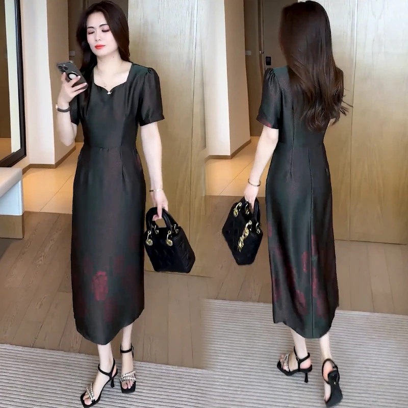 时尚连衣裙女2025夏季新款洋气质收腰显瘦遮肚子中长款碎花裙子