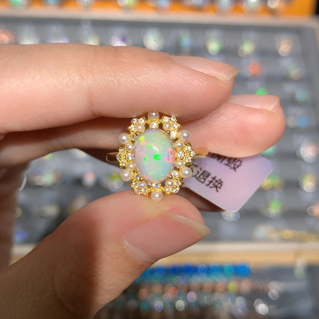 银S925镶嵌欧泊欧泊戒指y