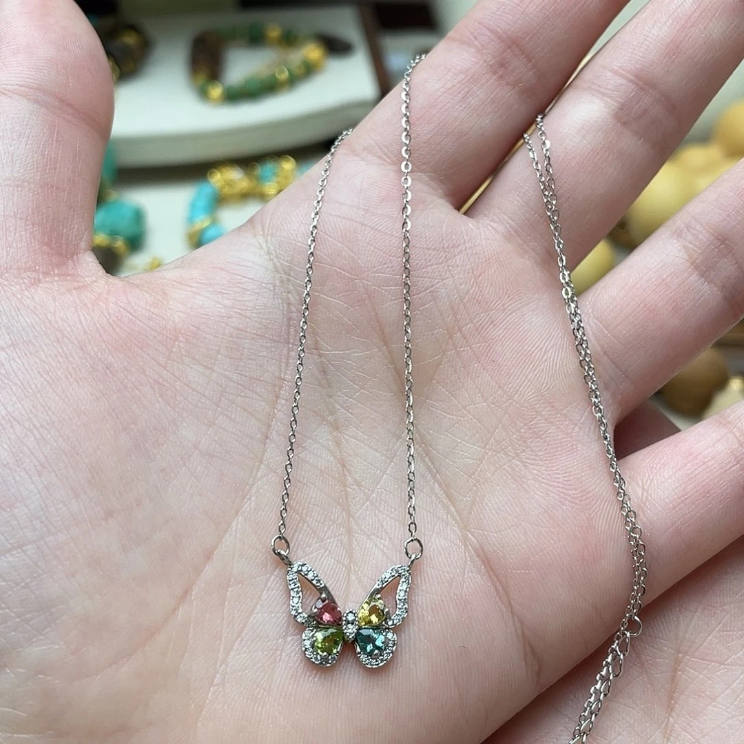 碧玺银S925镶嵌设计款蝴蝶项链
