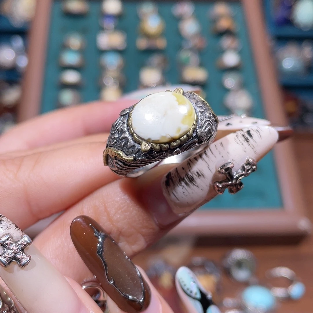 ****寶琥珀银S925镶嵌戒指