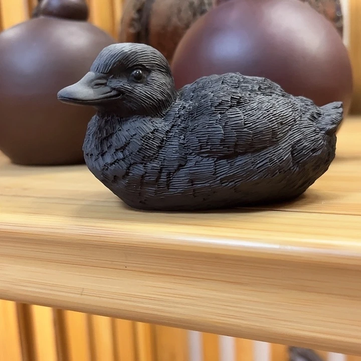 紫砂茶杯新*紫砂黑鸭子茶宠摆件