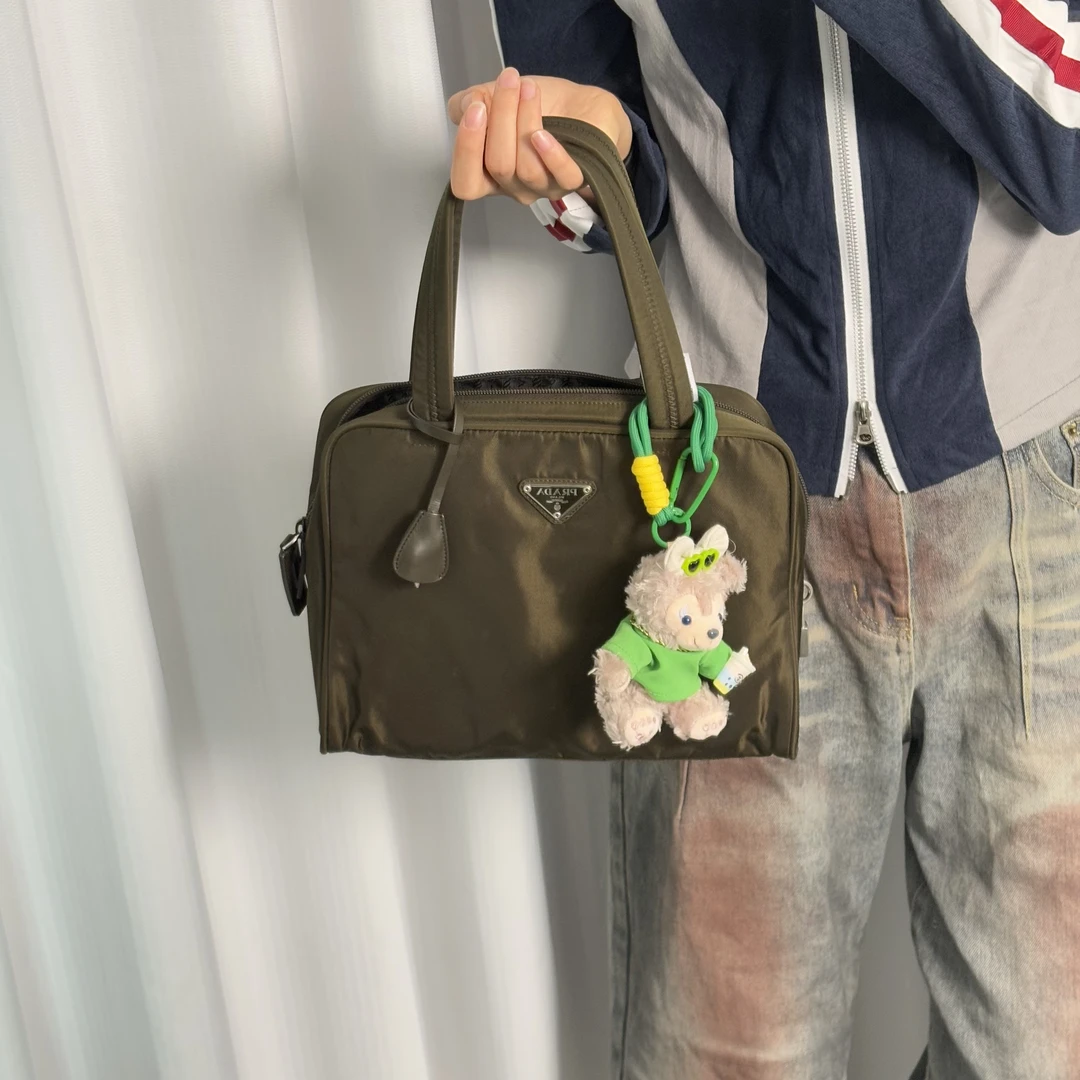 95新 Prada/普拉达 咸菜绿三角标降落伞手提单肩包 sm