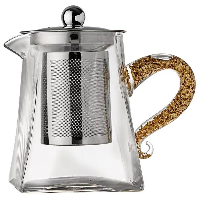金箔泡茶壶大容量水晶玻璃耐高温茶水分离家用加厚功夫泡茶壶